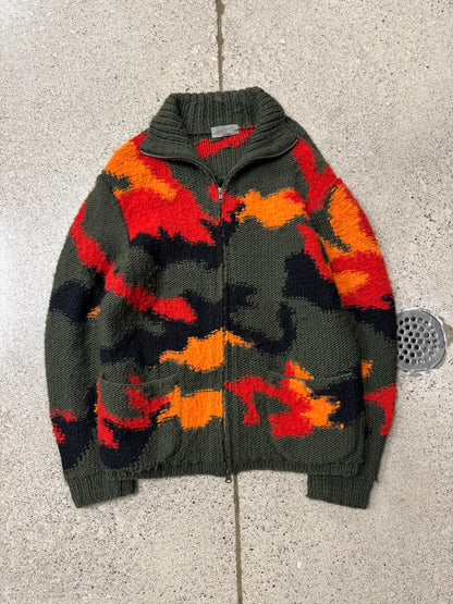 AW2013 Yohji Yamamoto Pour Homme ‘Cowichan’ Camo Zip-Up Knit Sweater