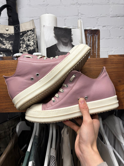 Rick Owens Pink/Milk Leather ‘Ramones’ Low Top Sneakers