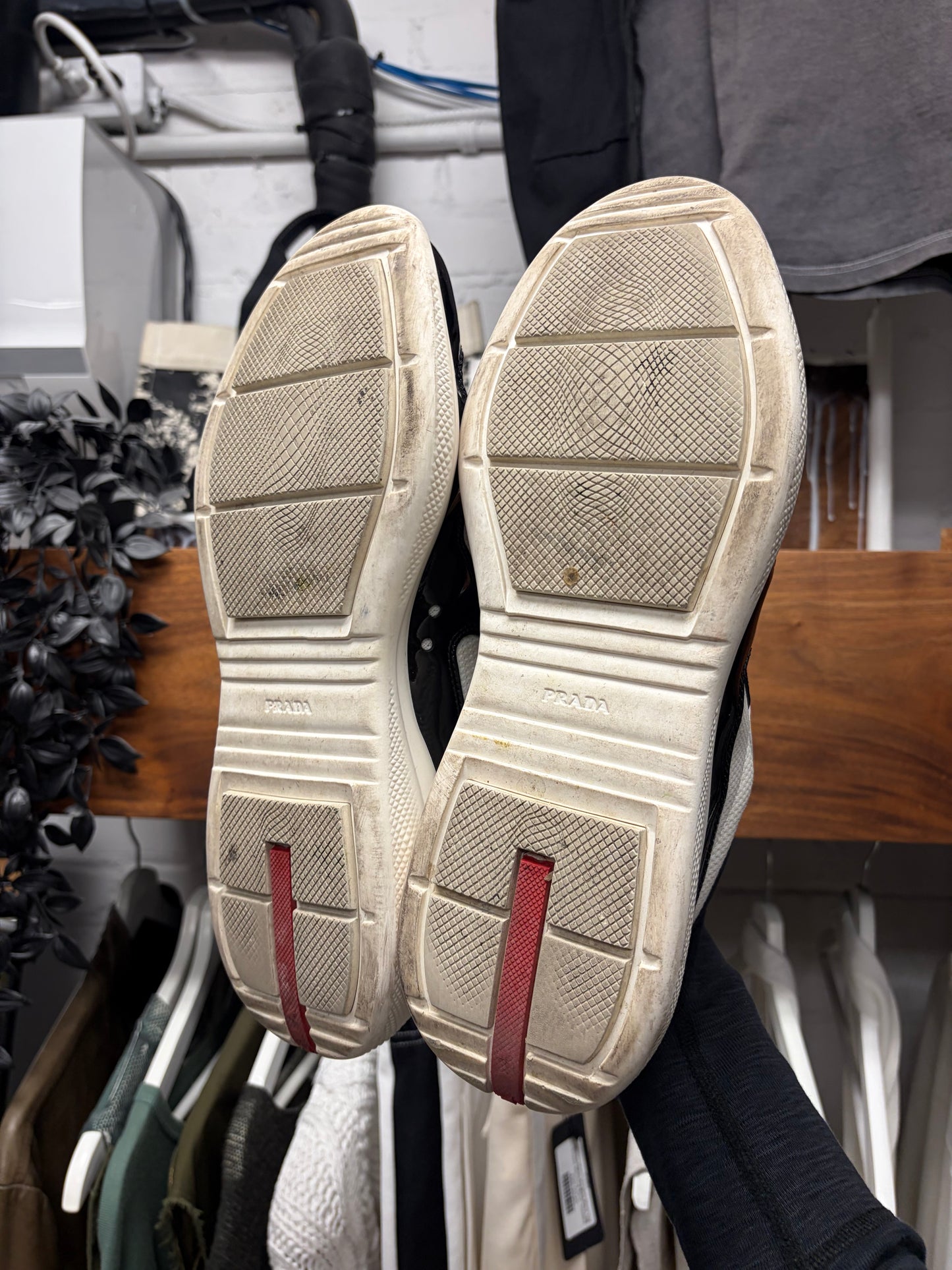 Prada ‘Americas Cup’ Navy/White Patent Leather Low Top Sneakers