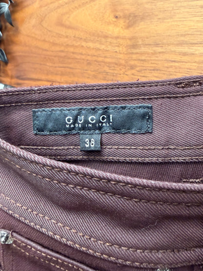 2001 Gucci by Tom Ford ‘Cursive G’ Embroidered Pocket Logo Low Rise Skinny Jeans