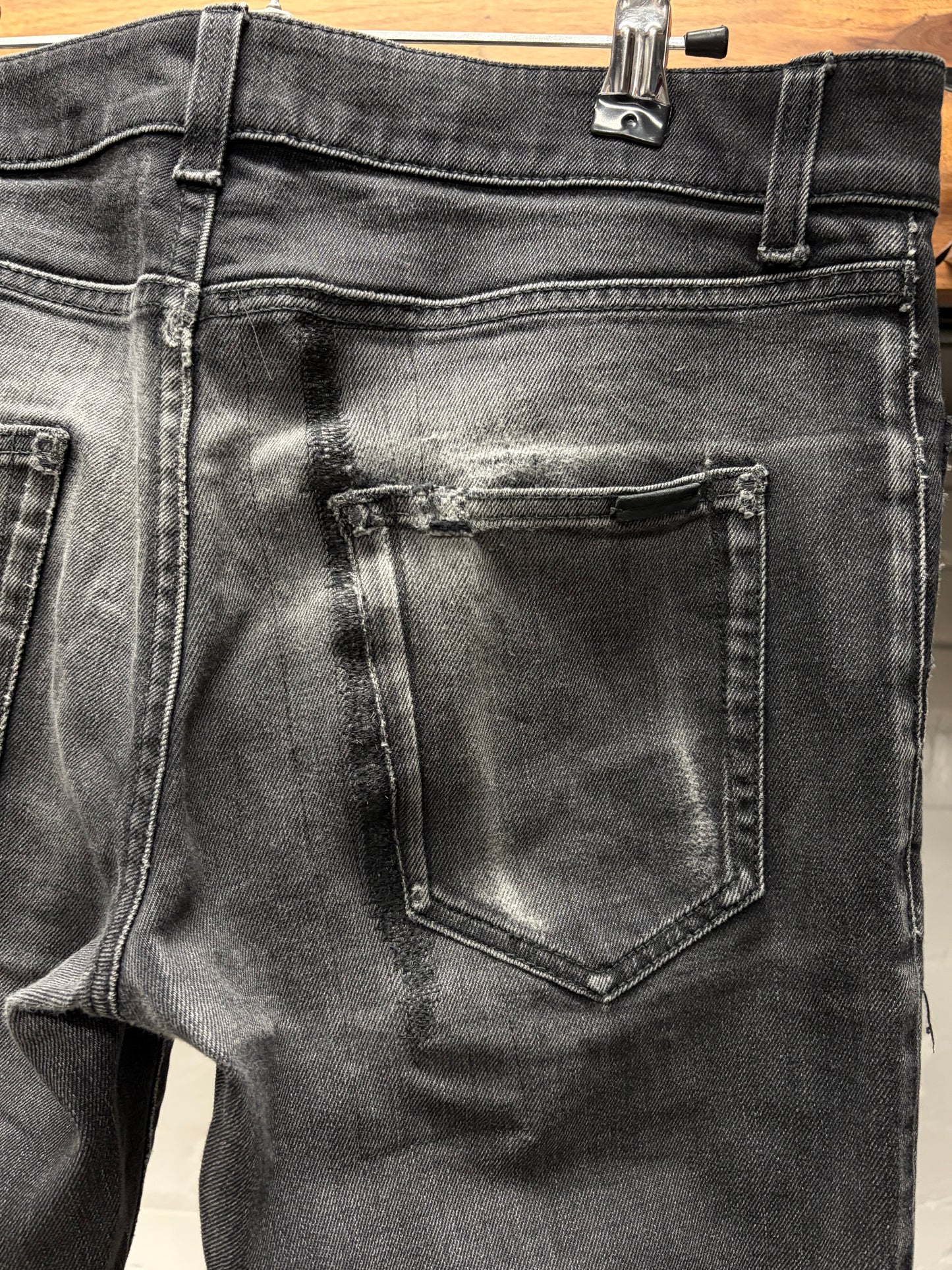 Saint Laurent ‘D03’ Washed Black Repaired Black Skinny Jeans