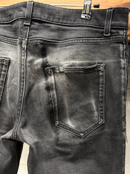 Saint Laurent ‘D03’ Washed Black Repaired Black Skinny Jeans