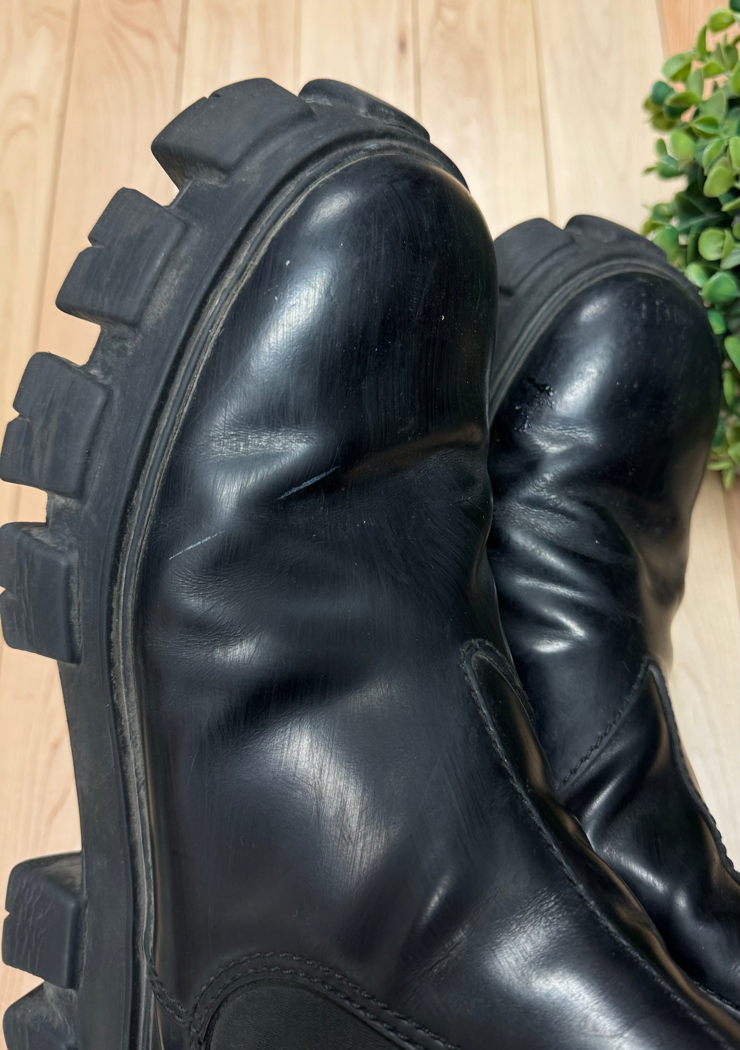 Prada ‘Monolith’ Black Calfskin Leather Boots