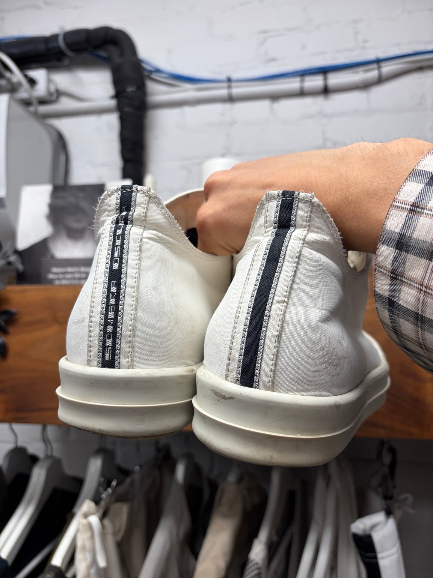 Rick Owens White Canvas Ramones Low Top Sneakers