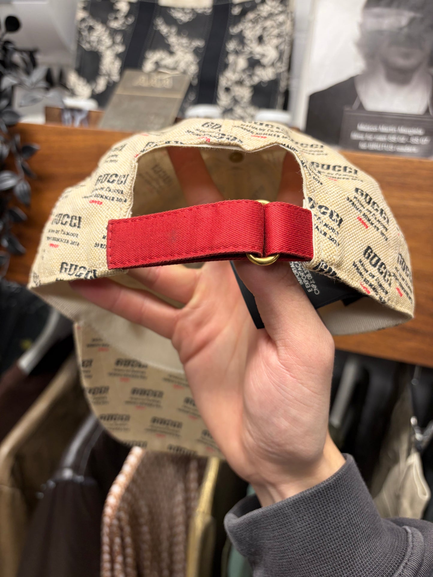 SS2018 Gucci ‘Stamp Print’ Monogram Linen Baseball Cap