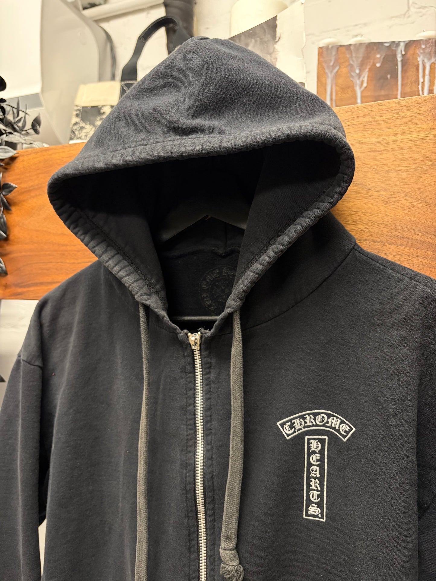 Vintage Chrome Hearts ‘T-Bar Logo’ Black Zip-Up Hoodie