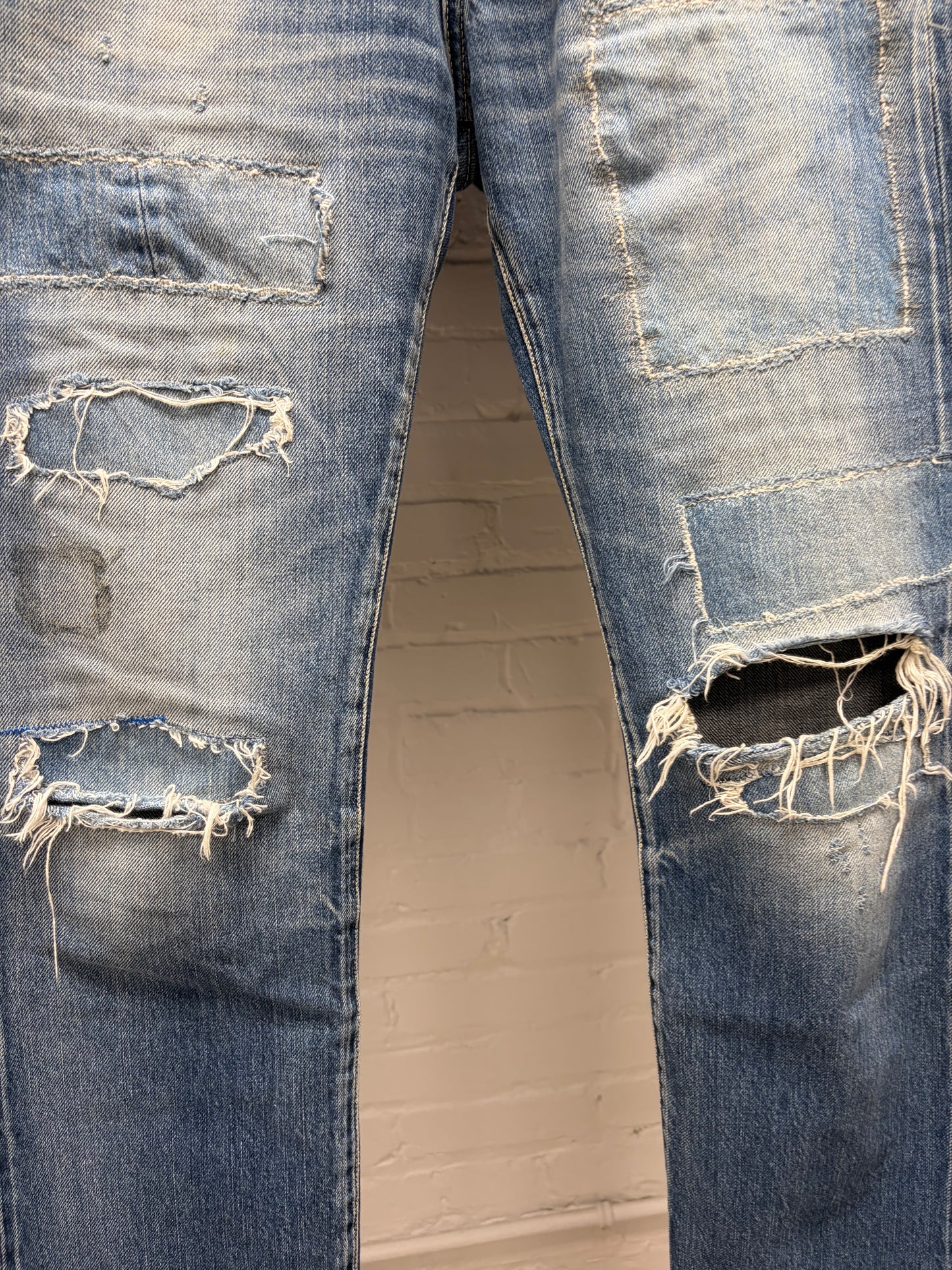 2000s Hysteric Glamour Blue Patchwork Skinny Jeans