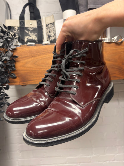Saint Laurent Burgundy Patent Leather Ankle Boots