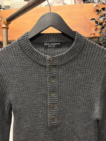 Dolce & Gabbana Grey Henley Wool Long Sleeve Shirt