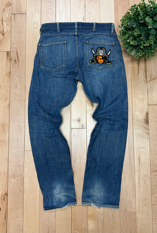 2000s Bape ‘Pirate Milo’ Blue Boot Cut Denim