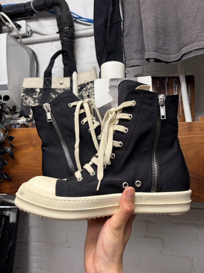 Rick Owens Black Canvas ‘Ramones’ Black/Milk High Top Sneakers