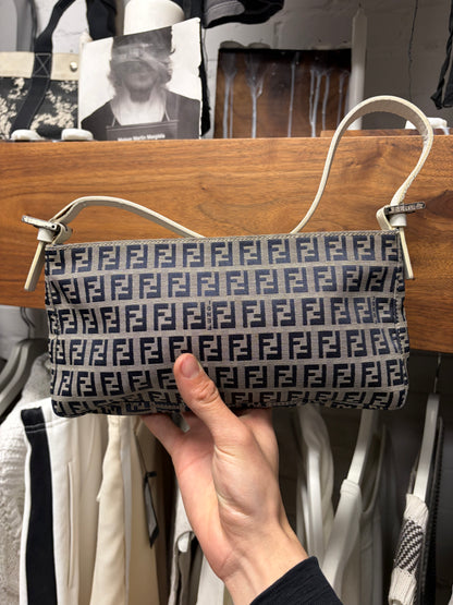 Fendi ‘Zucchino’ Canvas Monogram Baguette Bag with Leather Strap