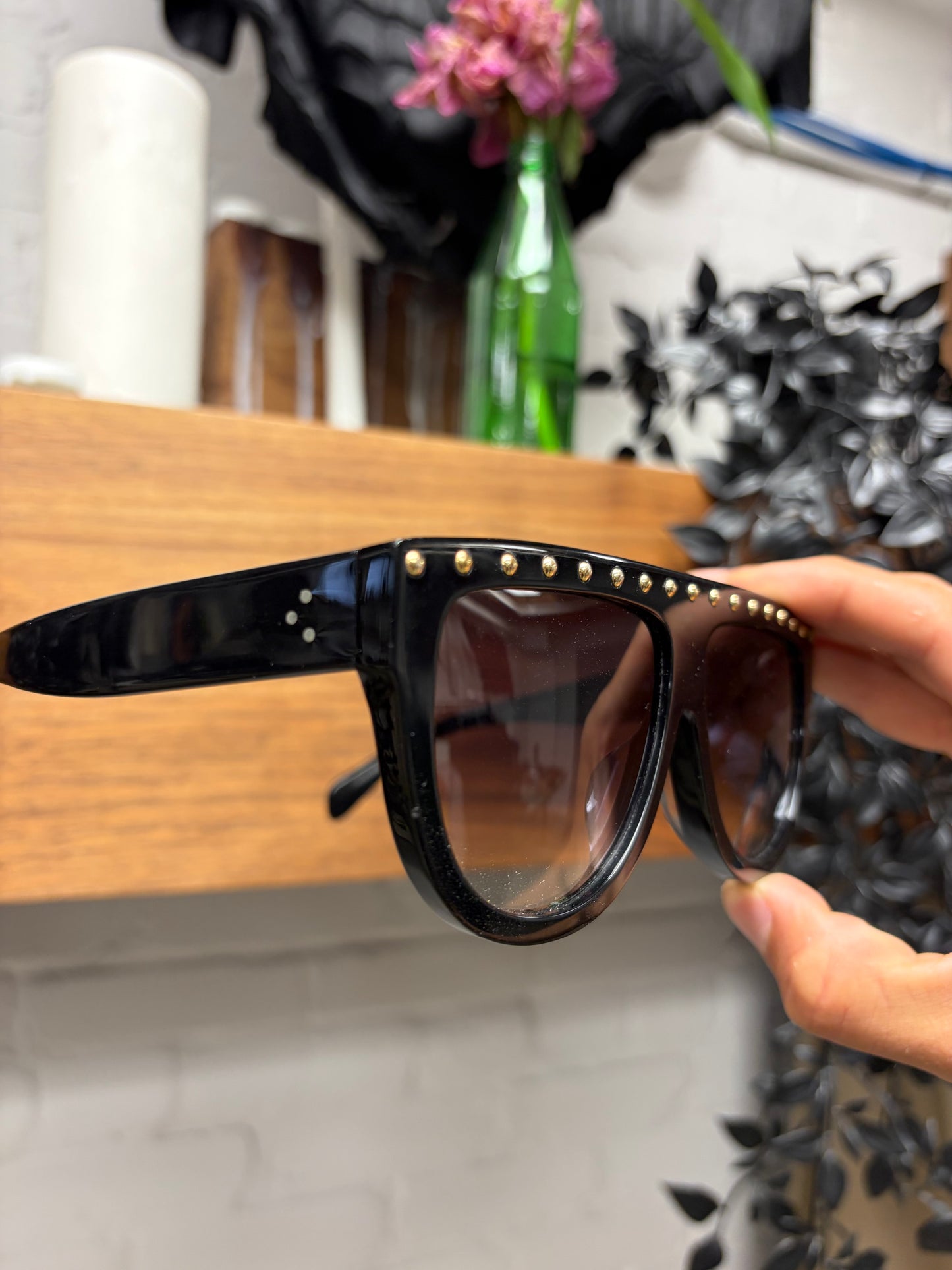 Celine Studded Black ‘Flat Top’ Aviator Sunglasses