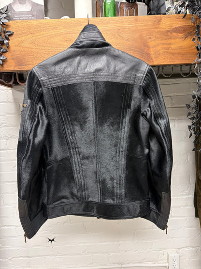 2000s Dolce & Gabanna Mainline Pony-Hair/Buffalo Leather ‘Runway’ Hybrid Motorcycling High Neck Jacket
