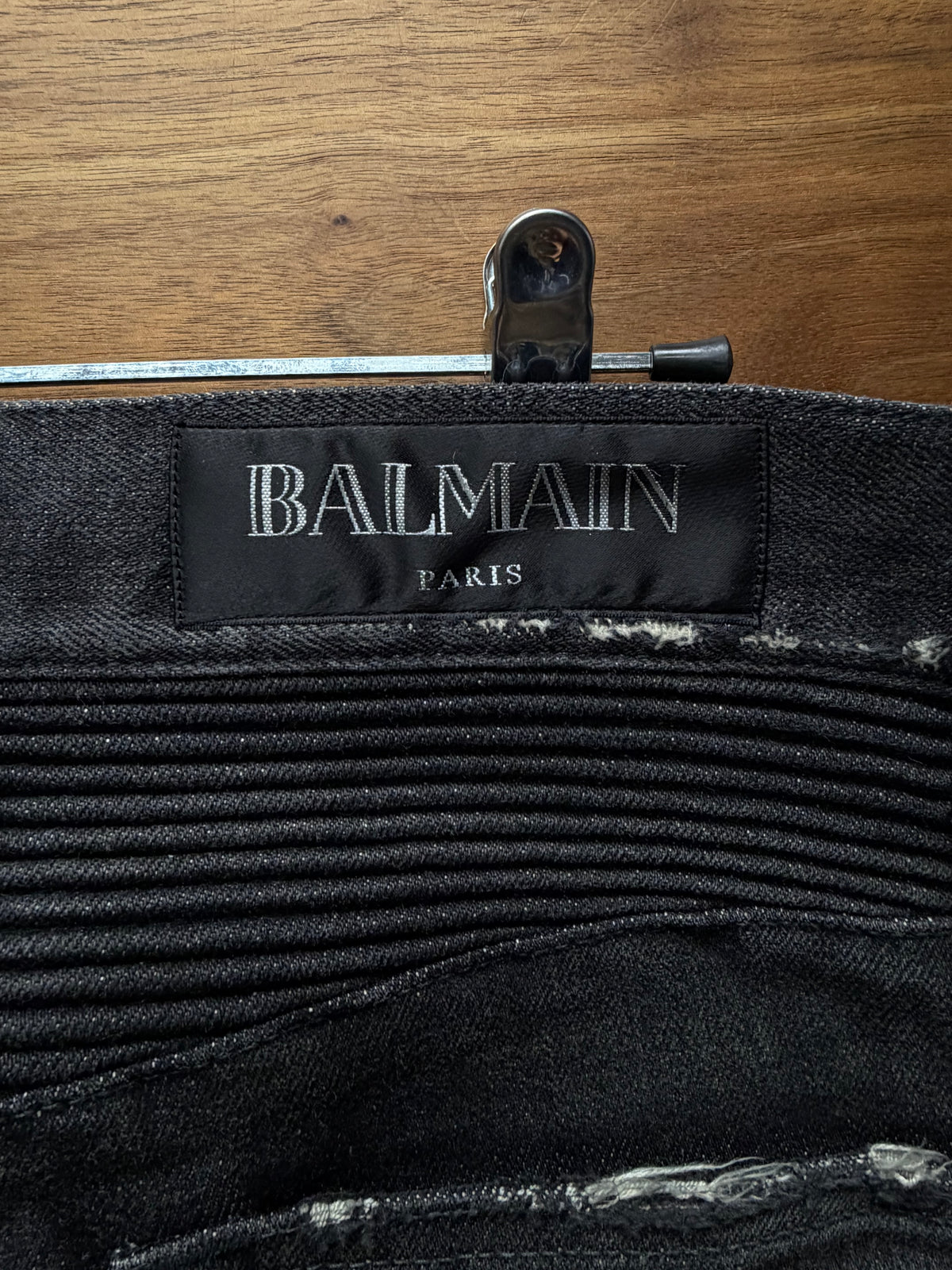 Balmain Distressed Grey Moto-Knee Skinny Biker Denim