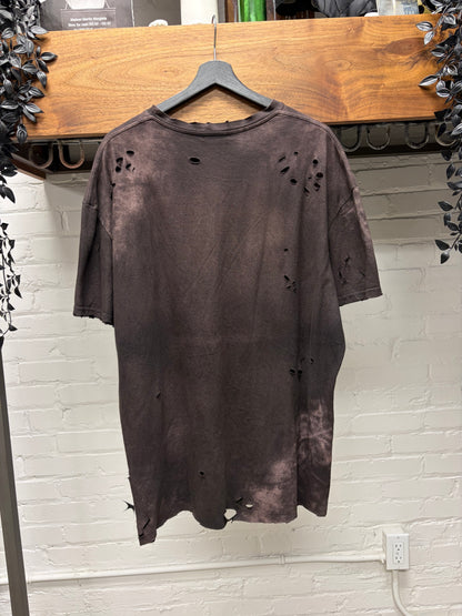 AW2017 Balmain Brown 'Metal
Logo' Distressed T-Shirts