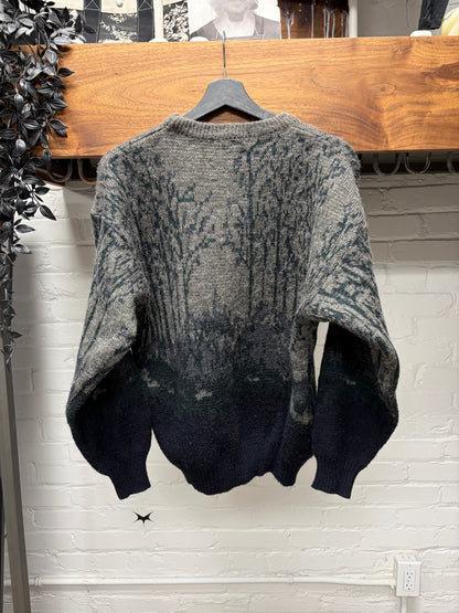 Vintage 80s Yves Saint Laurent ‘Treeline’ YSL Embroidered Logo Wool Sweater