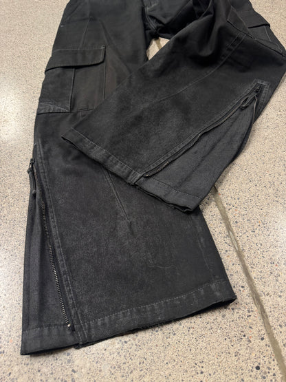 SS1999 Jean Paul Gaultier Waxed Black ‘Zipper Flare’ Cargo Pants