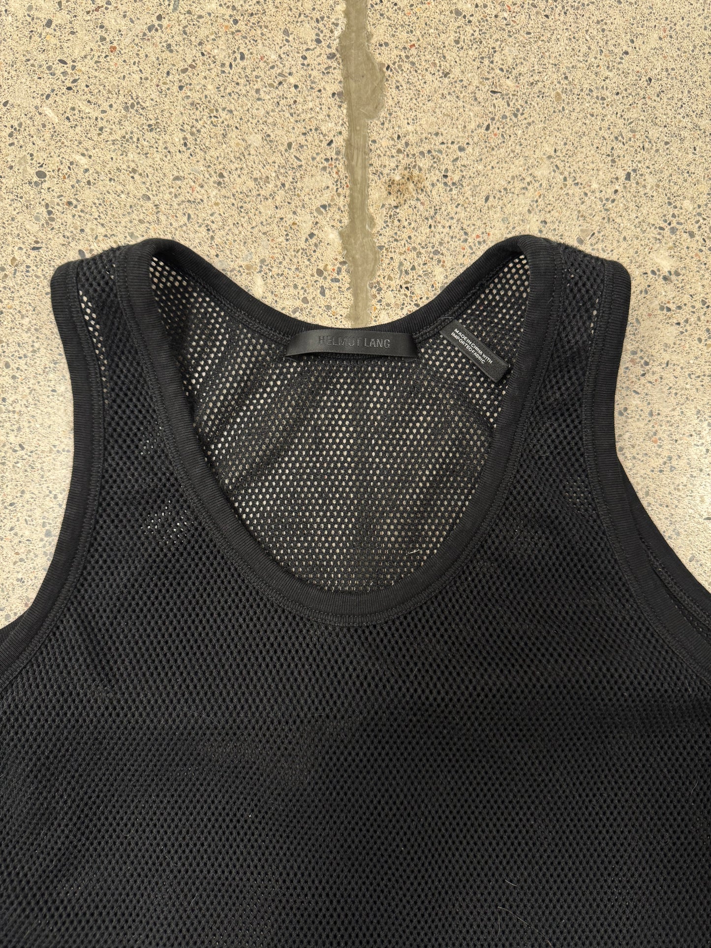 Helmut Lang Black Mesh Logo Tank Top