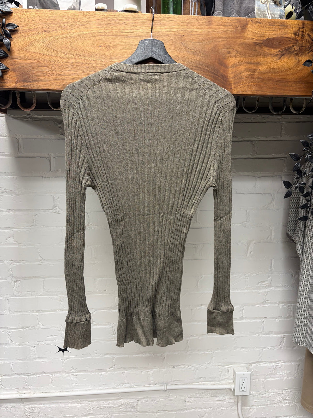 Dolce & Gabbana ‘Mainline’ Glossy Brown Ribbed Henley Slim Fit Sweater