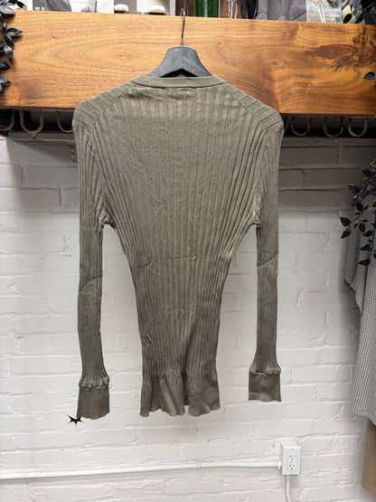 Dolce & Gabbana ‘Mainline’ Glossy Brown Ribbed Henley Slim Fit Sweater