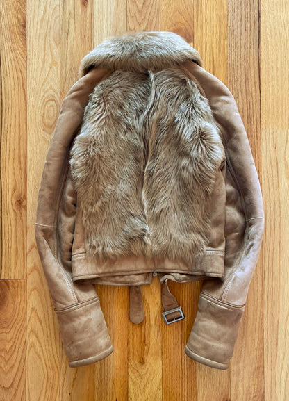 Spring Summer 2002 Yves Saint Laurent by Tom Ford ‘Safari Collection’ Suede & Faux Fur Trim Biker Jacket.