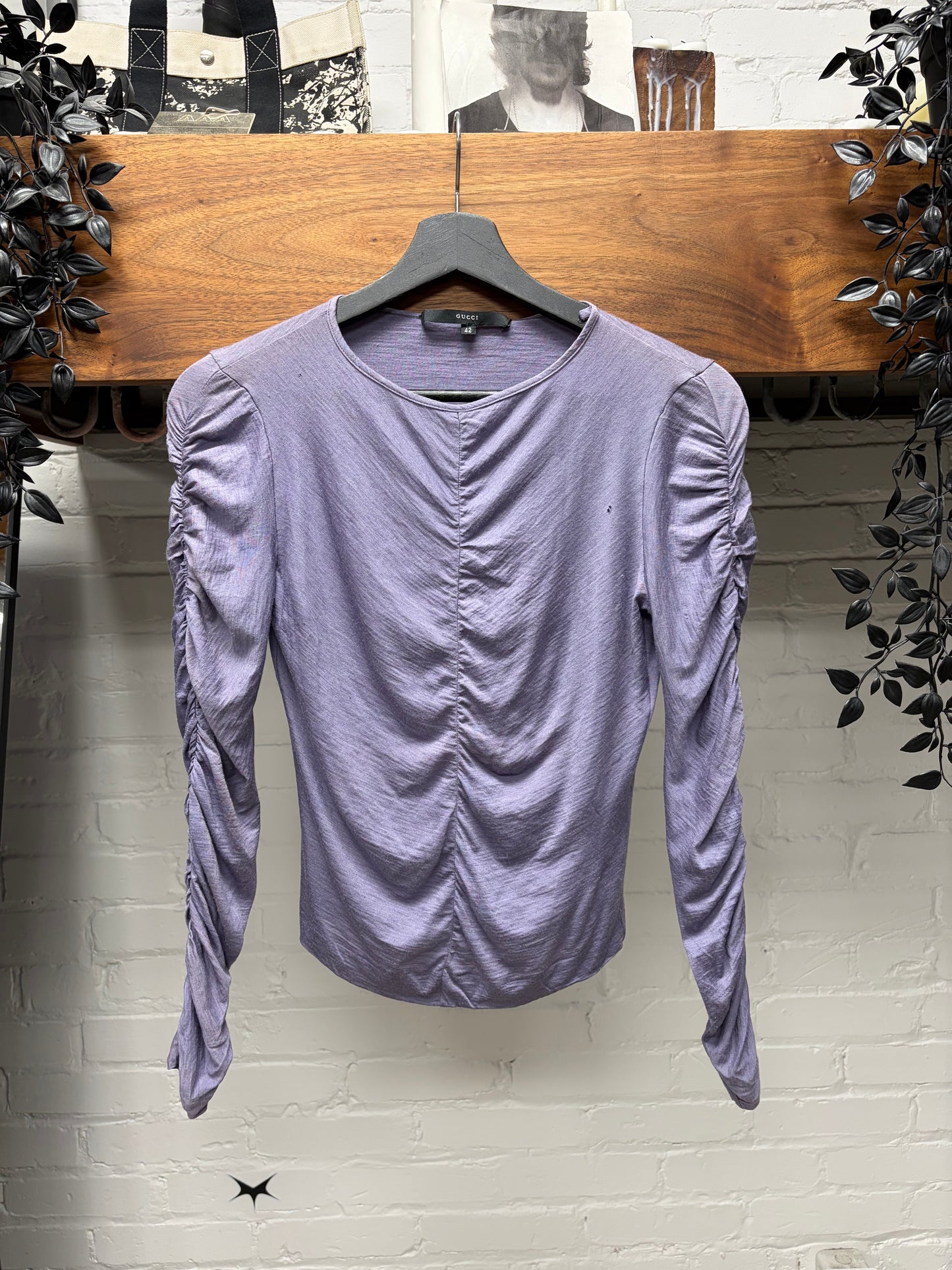 AW1999 Gucci by Tom Ford Lilac Purple ‘Ruched Sleeve’ Top