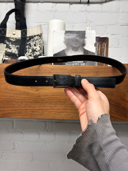 Dior Homme Skinny Black Leather Silver Box Buckle Belt