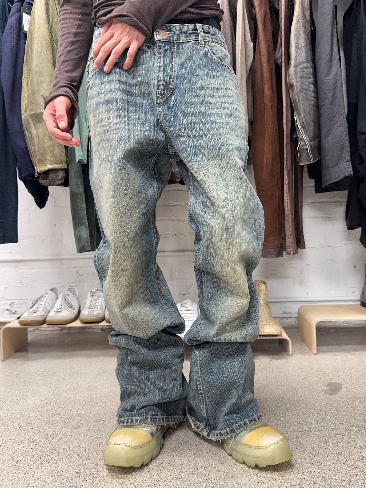 2023 Balenciaga ‘Bootcut Flared’ Dirt Wash Blue Denim