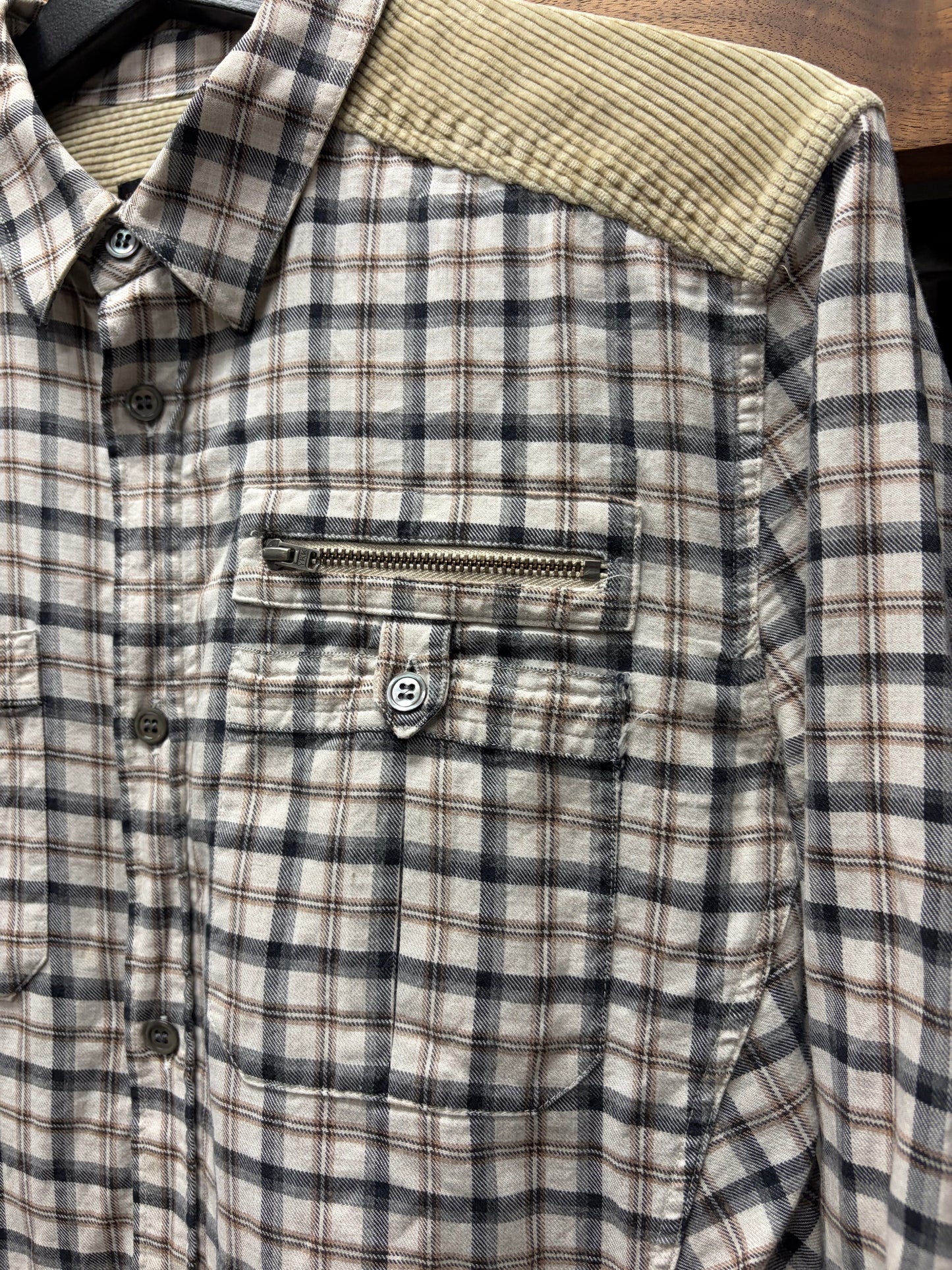 Veronique Branquinho Gingham Button Up Shirt with Corduroy Back Panel
