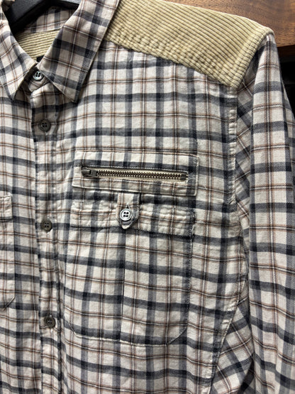 Veronique Branquinho Gingham Button Up Shirt with Corduroy Back Panel
