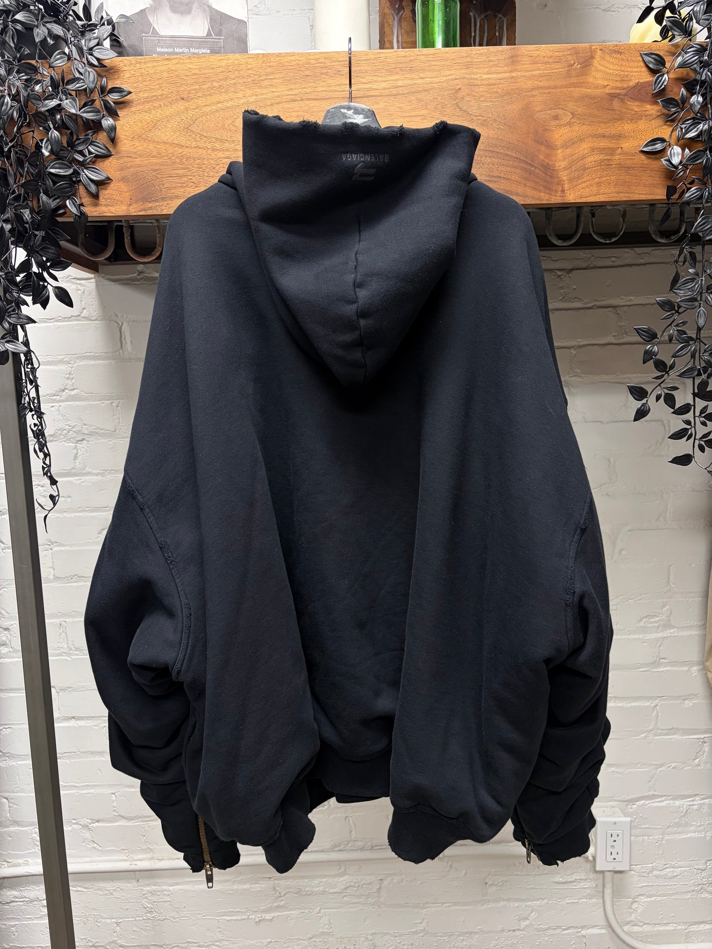 SS2023 Balenciaga ‘Caps’ Destroyed ‘Sporty B Logo’ MudShow Hooded Bomber with Fleece Liner