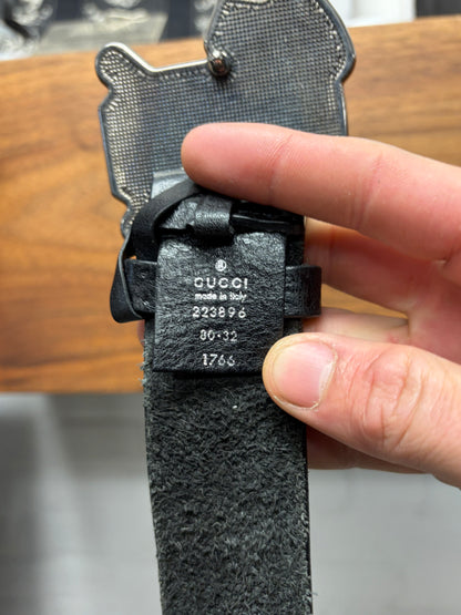 Gucci ‘Baseball Logo’ Black Leather Belt