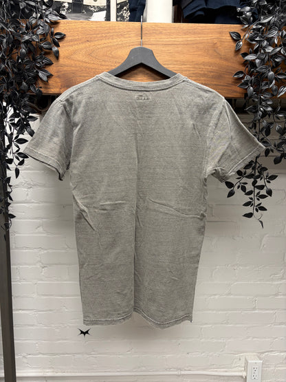 Kapital Stone Washed Grey Cotton V-Neck Shirt with Sashiko Repairs