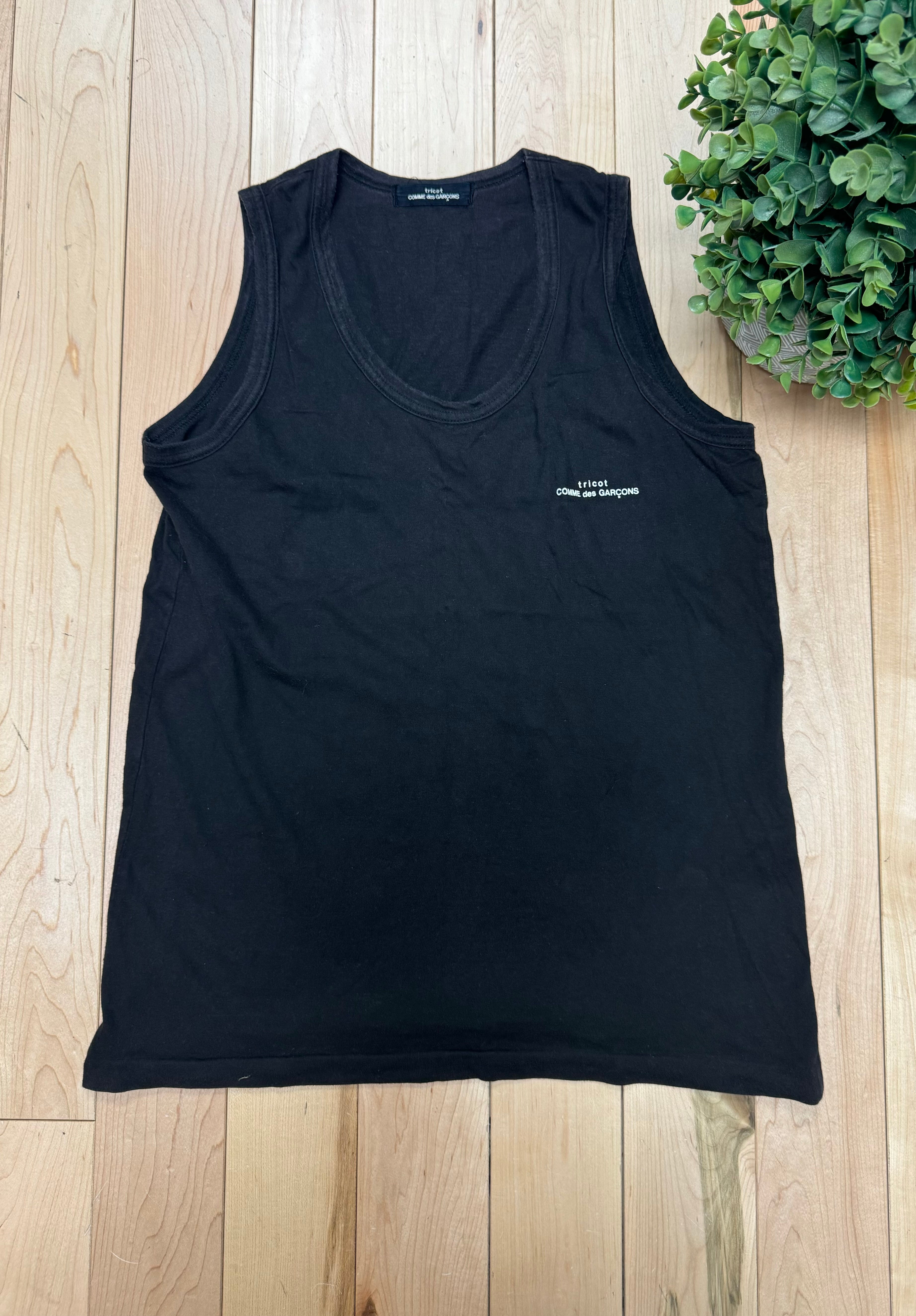 1990s Comme Des Garcons Tricot Black Logo Tank Top