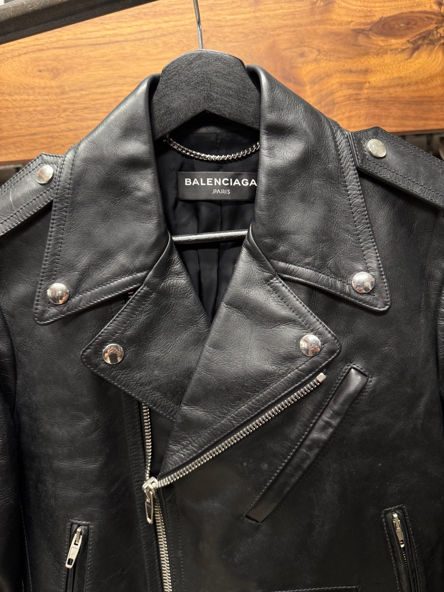 AW2016 Balenciaga Cropped Black Calfskin Leather Biker Jacket