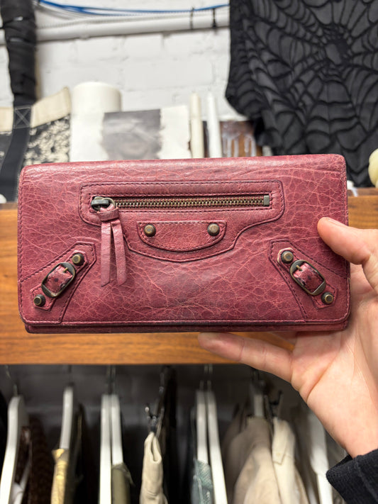 Balenciaga Purple Calfskin Leather Long Wallet