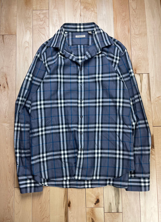 Burberry Nova Check Blue Plaid Button Down Shirt