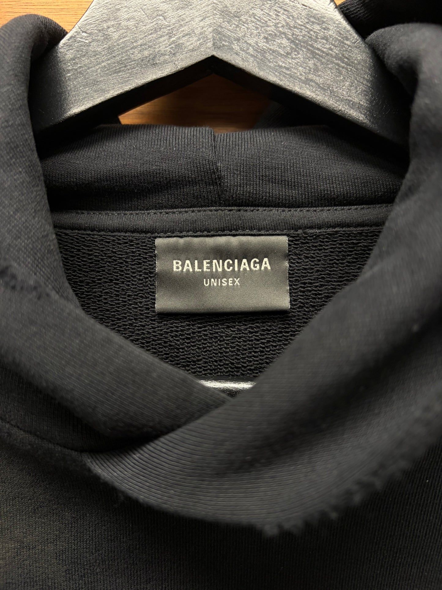 AW2023 Balenciaga ‘Crypto’ Mudshow Logo Distressed Black Pullover Hoodie