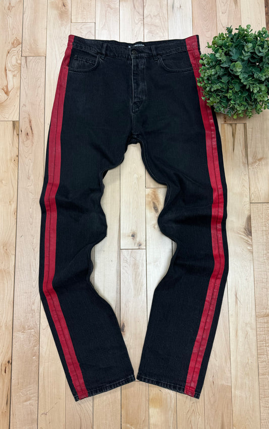 Spring Summer 2016 Balenciaga ‘Red Stripe’ Washed Black Denim