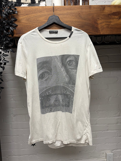 Vintage Dolce & Gabbana ‘Dollar Bills’ Distressed White Graphic T-Shirt