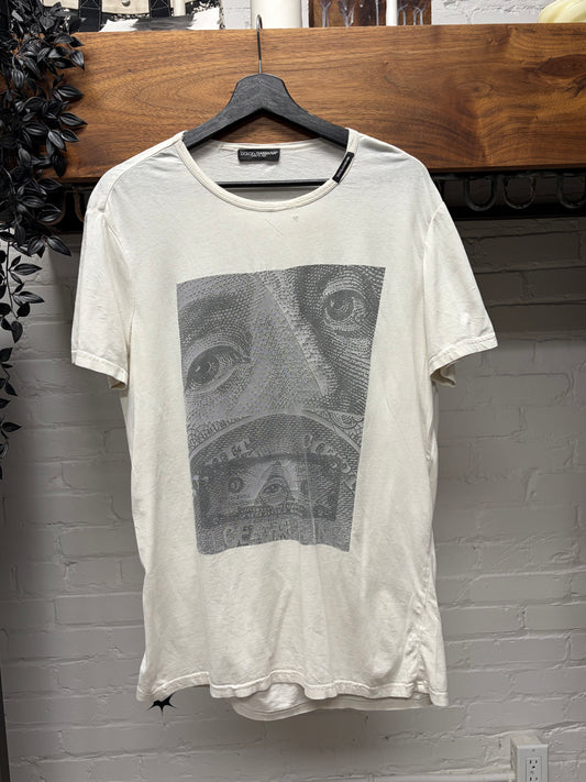 Vintage Dolce & Gabbana ‘Dollar Bills’ Distressed White Graphic T-Shirt
