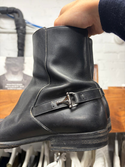 2000s Gucci  ‘Horsebit’ Strap-Back Leather Pointed Toe Ankle Boots