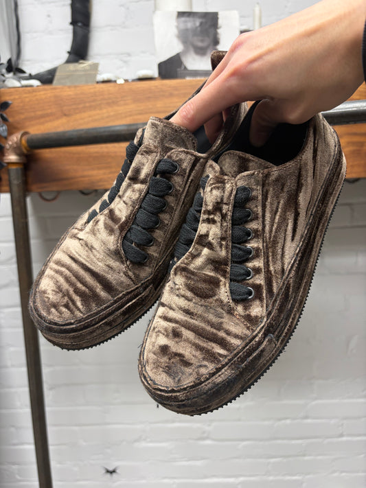 Ann Demeulemeester Brown Crushed Velvet ‘Roccia’ Low Top Sneakers