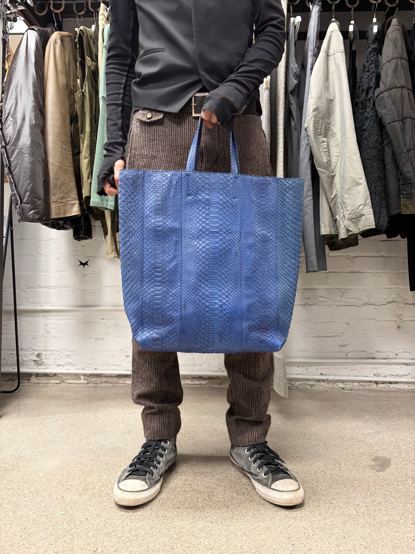 Celine Blue Python Leather Snakeskin Hide Tote Bag