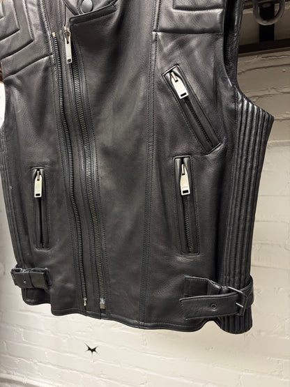 Gucci by Tom Ford Mens Lambskin Leather Black Zipper Detailed Biker Vest