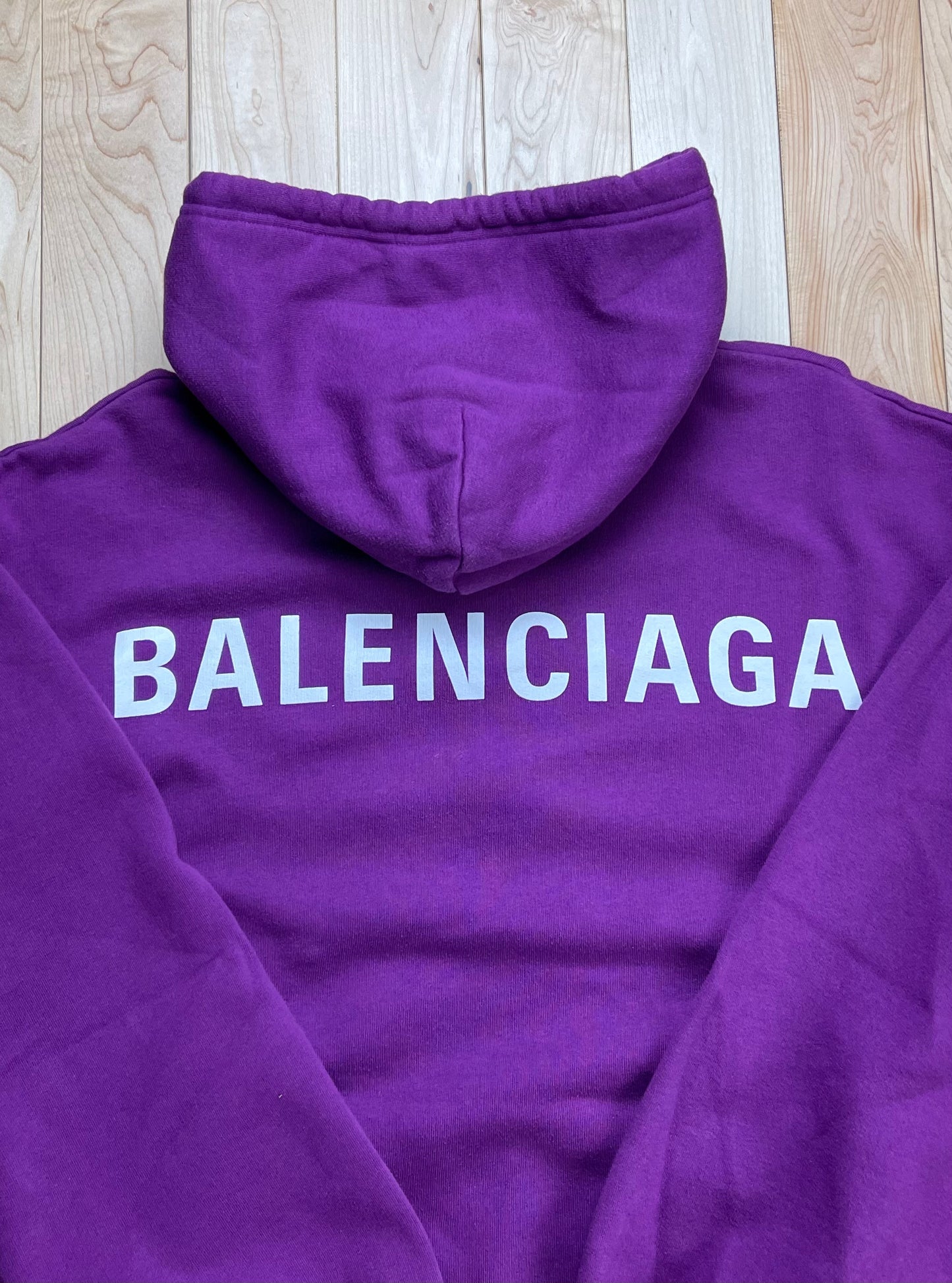 2018 Balenciaga Purple Spell Out Logo Hoodie