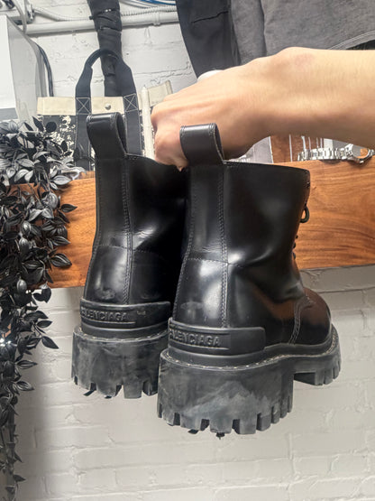 Balenciaga ‘Strike’ Black Patent Leather Combat Boots