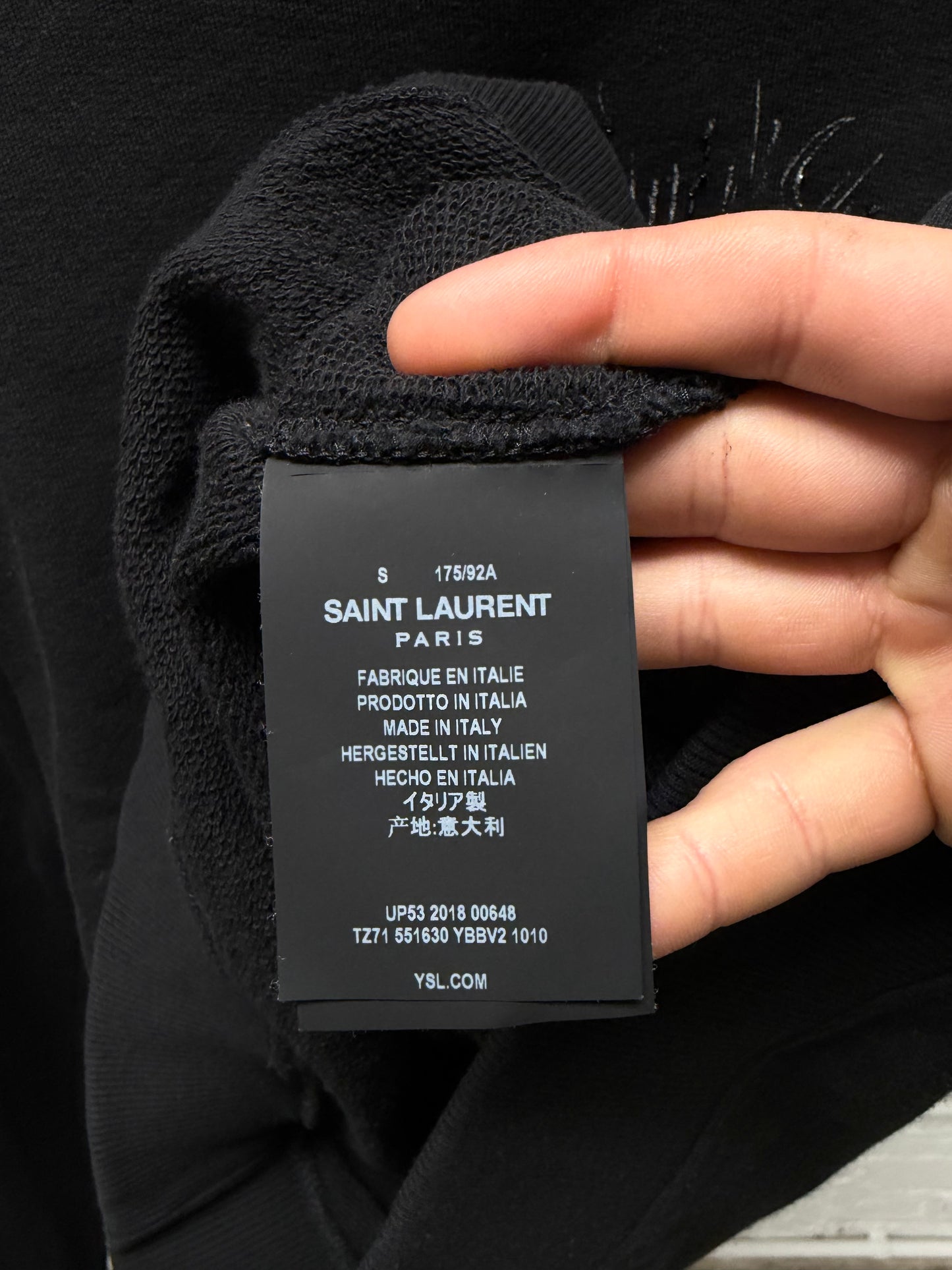 2018 Saint Laurent ‘Scorching Sun’ Black Embroidered Logo Sweatshirt