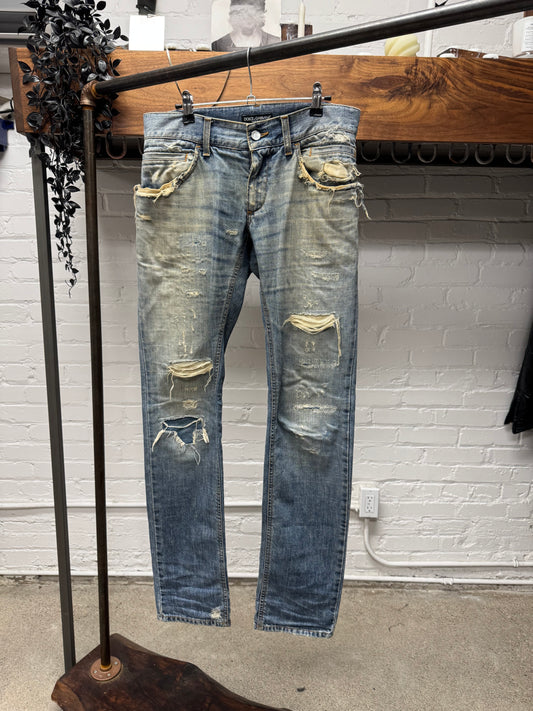 2000s Dolce & Gabbana Heavily Distressed Dirt Wash Denim